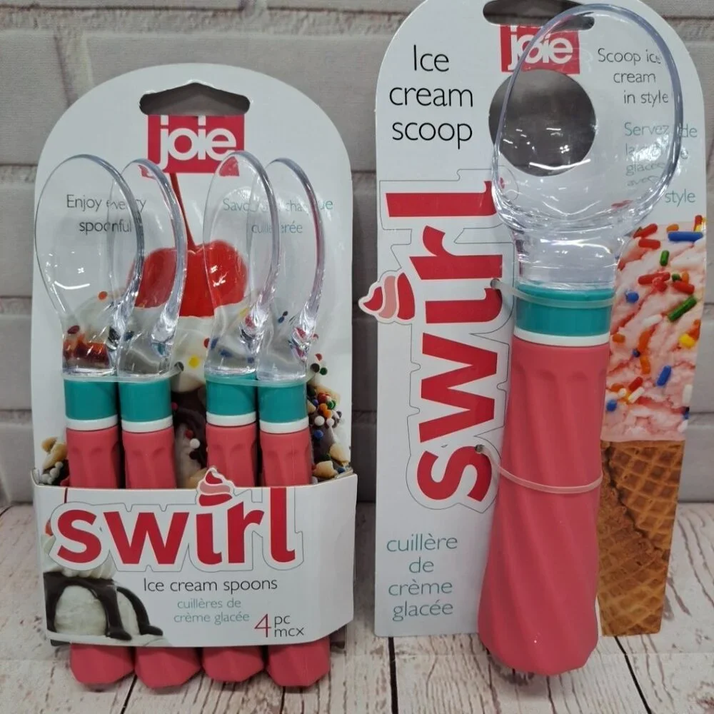 Joie Swirl 4pc Spoons And Scoop Set, Pink Teal Retro Look